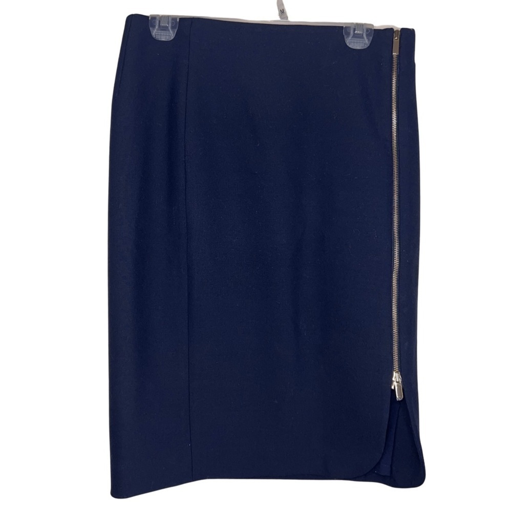 Ann Taylor Gold Zipper Navy Blue Pencil Skirt Size 6
